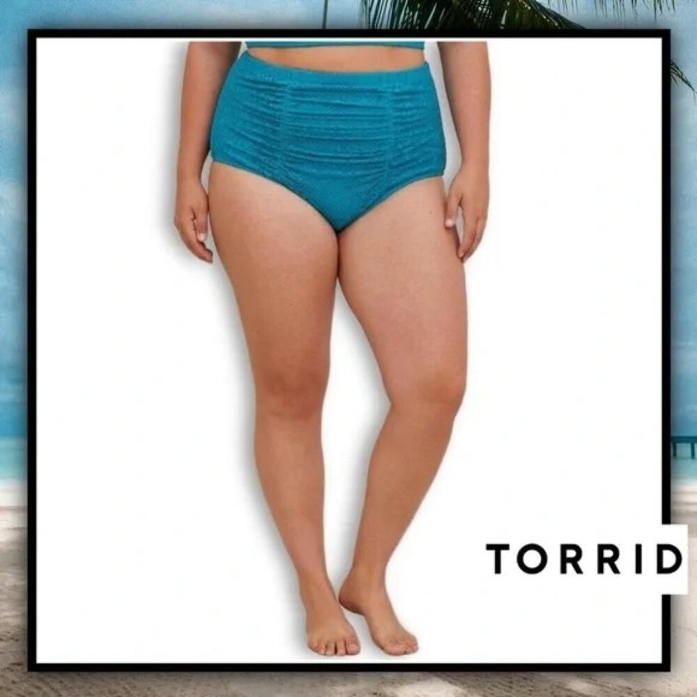Torrid Women's High Waist Teal Blue Crochet Swimsuit Bottoms Size 3 Summer Swim